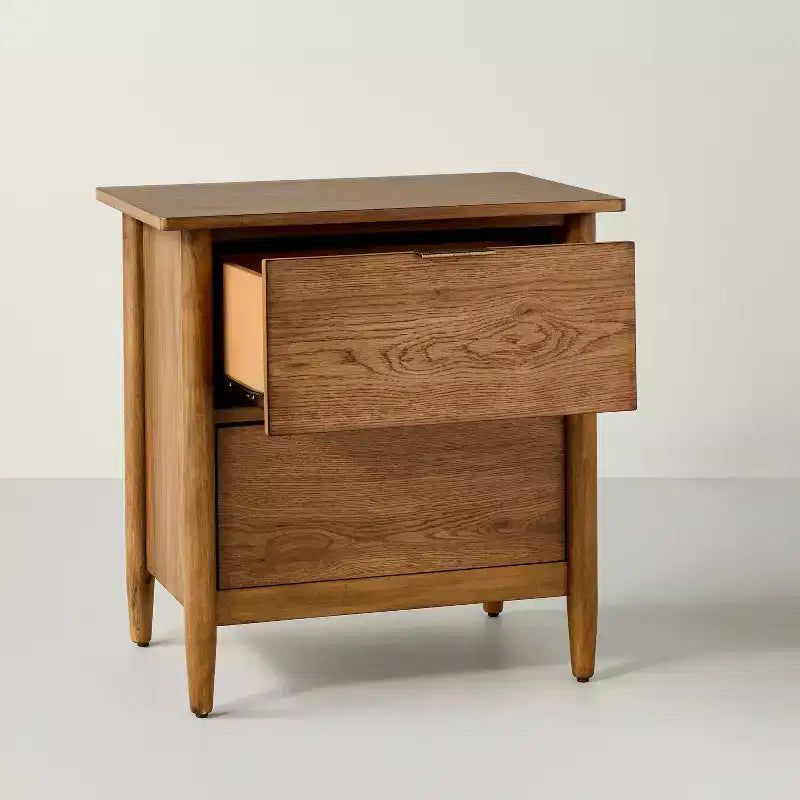 Wood and Cane 2 Drawer Nightstand Aged Oak