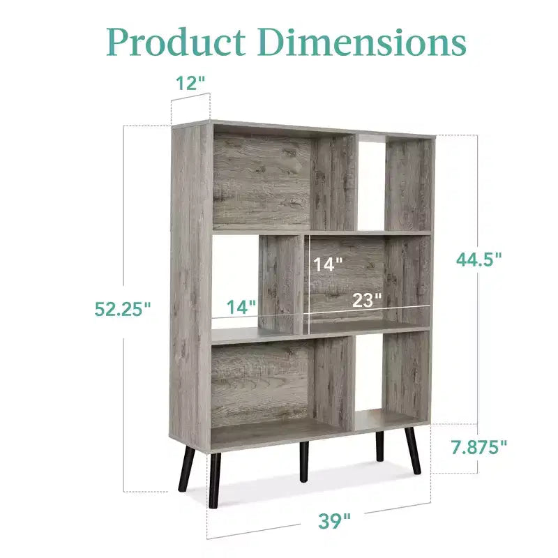 3-Tier Mid-Century Modern Wooden Bookcase with Removable Back Panels, Offset Pine Legs