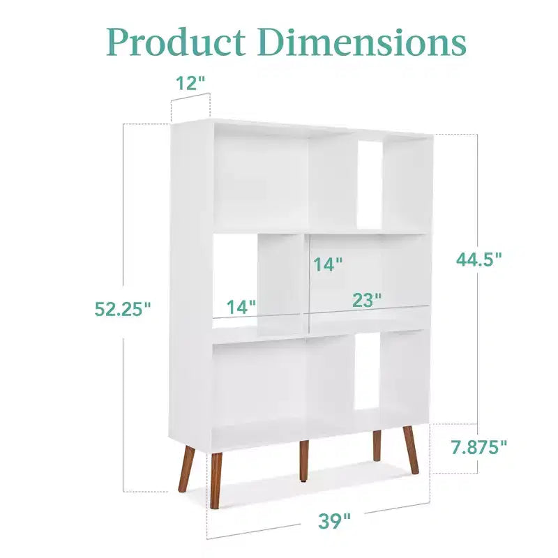 3-Tier Mid-Century Modern Wooden Bookcase with Removable Back Panels, Offset Pine Legs