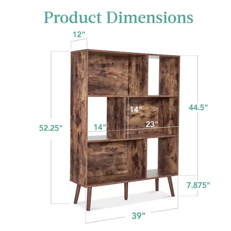 3-Tier Mid-Century Modern Wooden Bookcase with Removable Back Panels, Offset Pine Legs