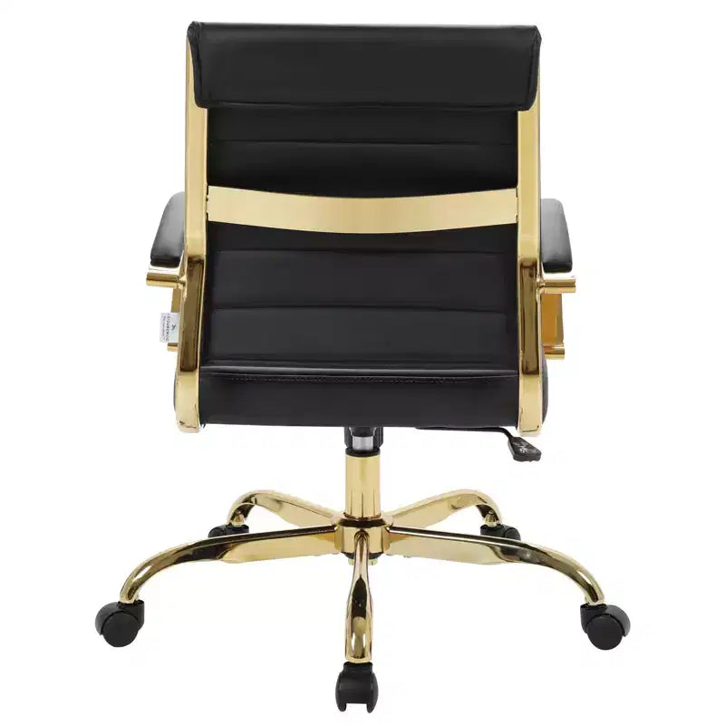 Leather Office Chair with Gold Accents, Adjustable Height, Swivel Base, Ergonomic Design