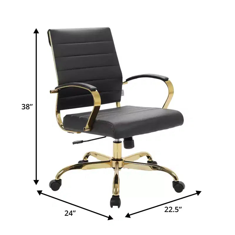 Leather Office Chair with Gold Accents, Adjustable Height, Swivel Base, Ergonomic Design