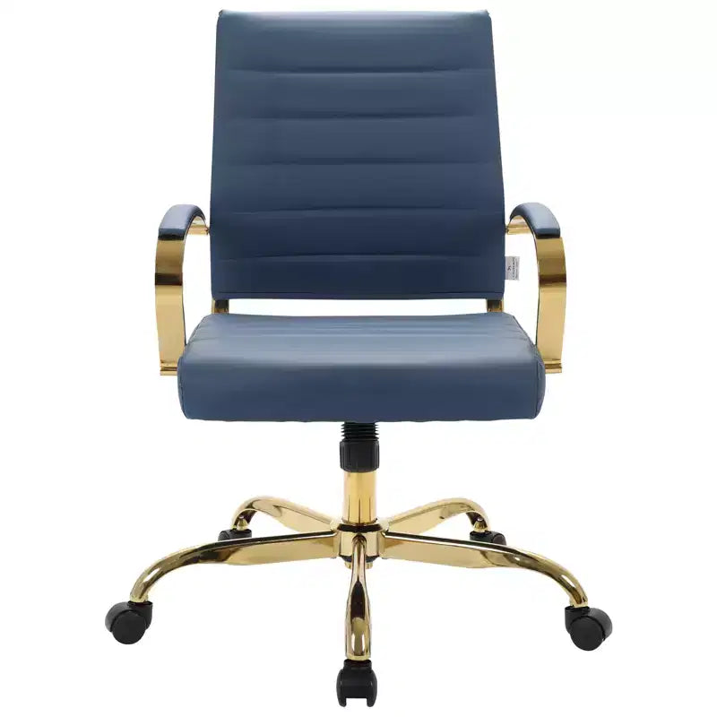 Leather Office Chair with Gold Accents, Adjustable Height, Swivel Base, Ergonomic Design
