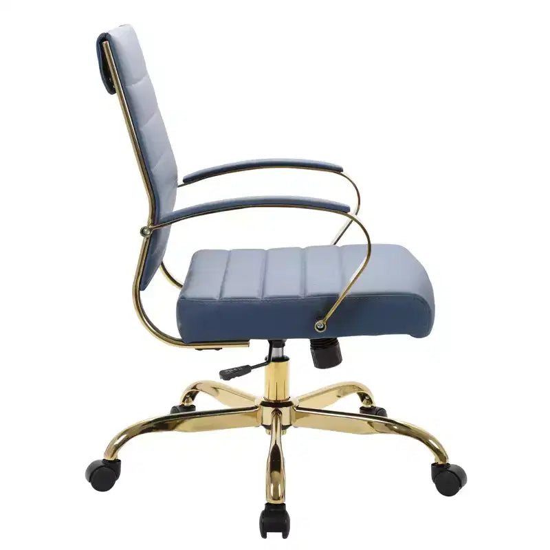 Leather Office Chair with Gold Accents, Adjustable Height, Swivel Base, Ergonomic Design