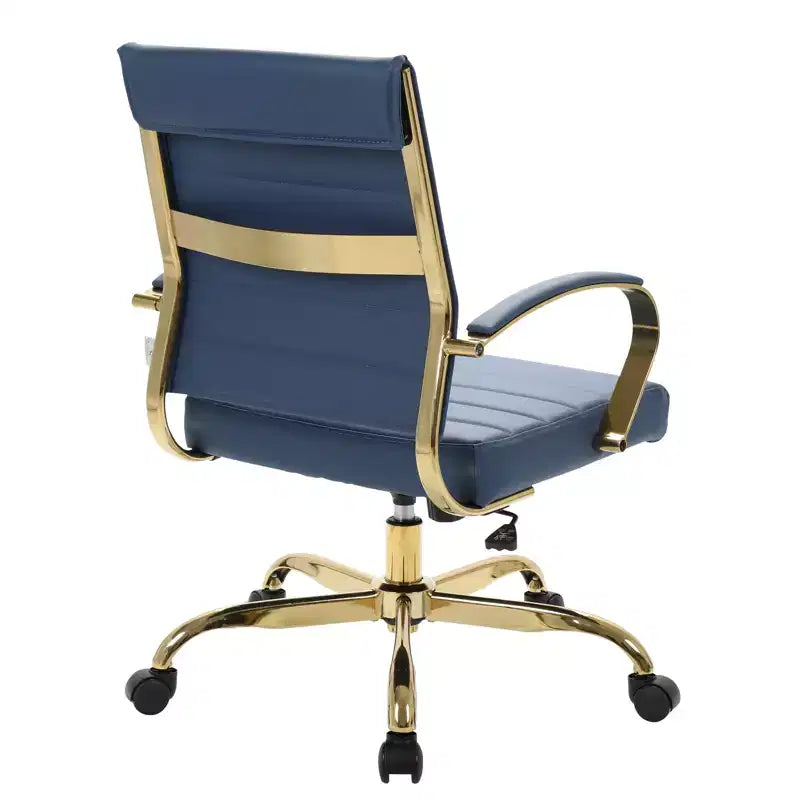 Leather Office Chair with Gold Accents, Adjustable Height, Swivel Base, Ergonomic Design