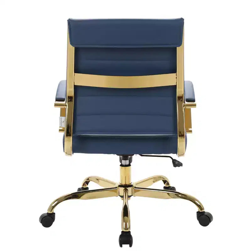 Leather Office Chair with Gold Accents, Adjustable Height, Swivel Base, Ergonomic Design