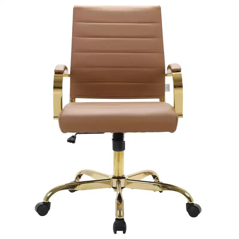 Leather Office Chair with Gold Accents, Adjustable Height, Swivel Base, Ergonomic Design