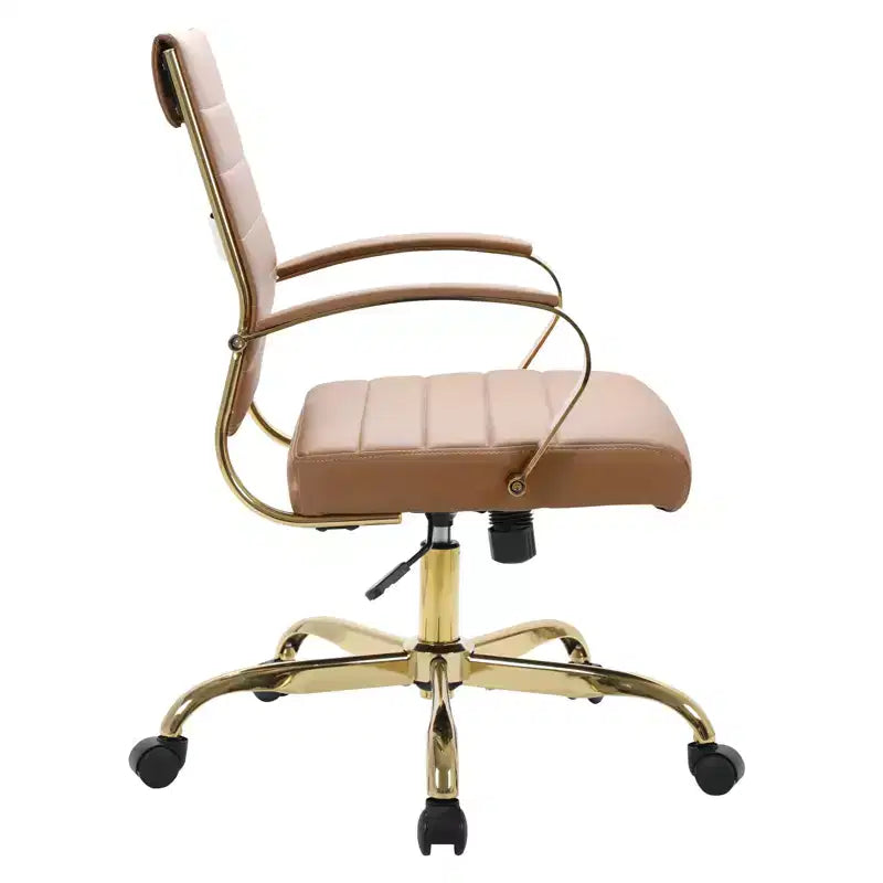 Leather Office Chair with Gold Accents, Adjustable Height, Swivel Base, Ergonomic Design
