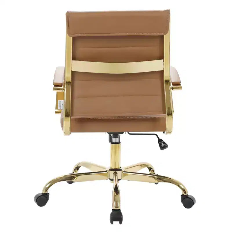 Leather Office Chair with Gold Accents, Adjustable Height, Swivel Base, Ergonomic Design