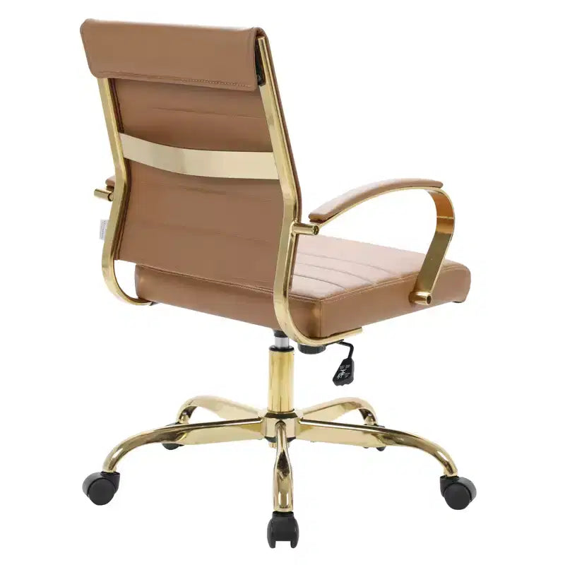 Leather Office Chair with Gold Accents, Adjustable Height, Swivel Base, Ergonomic Design