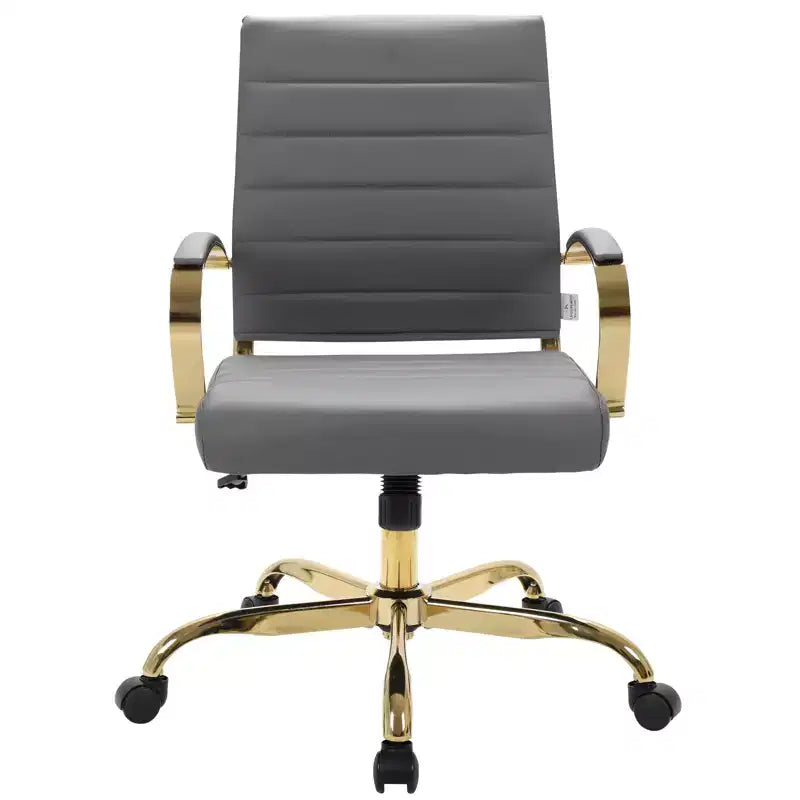 Leather Office Chair with Gold Accents, Adjustable Height, Swivel Base, Ergonomic Design