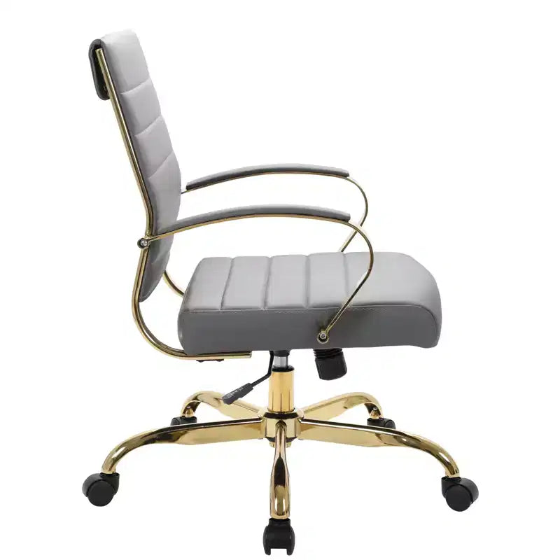 Leather Office Chair with Gold Accents, Adjustable Height, Swivel Base, Ergonomic Design