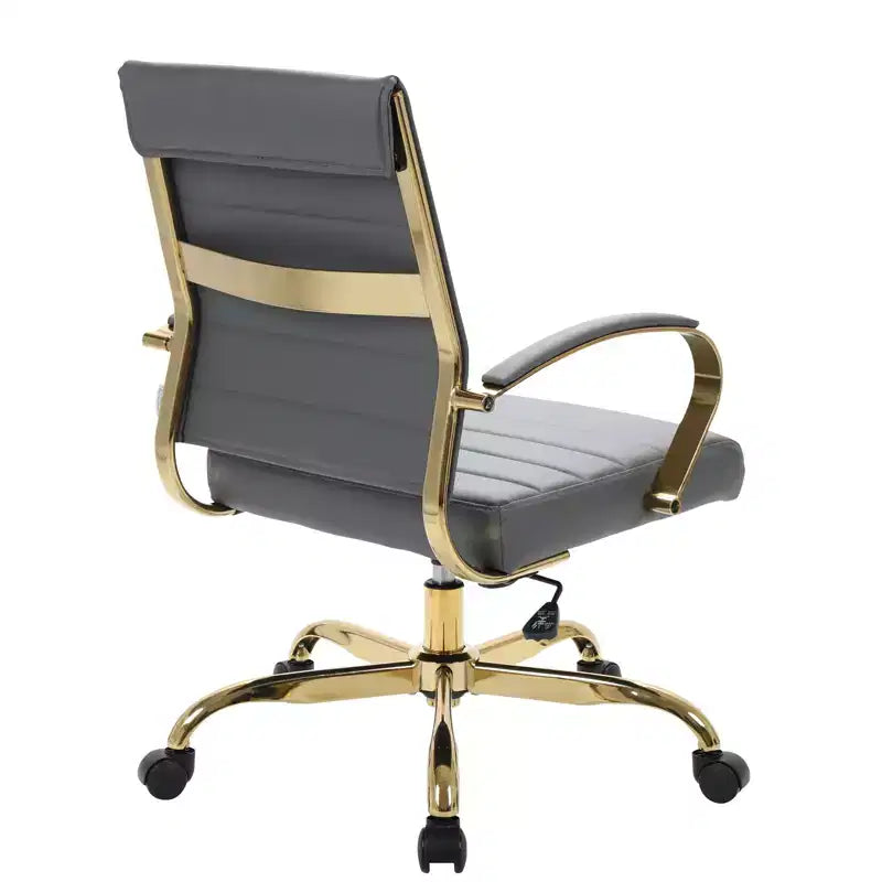Leather Office Chair with Gold Accents, Adjustable Height, Swivel Base, Ergonomic Design