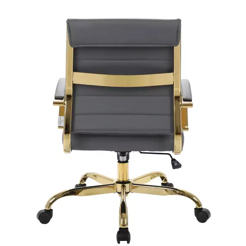 Leather Office Chair with Gold Accents, Adjustable Height, Swivel Base, Ergonomic Design