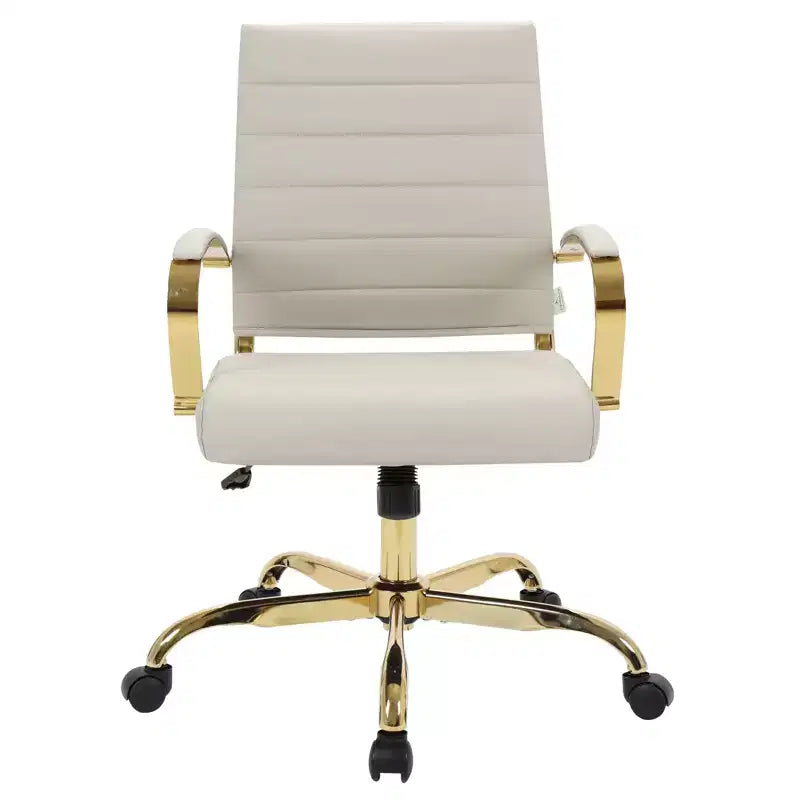 Leather Office Chair with Gold Accents, Adjustable Height, Swivel Base, Ergonomic Design