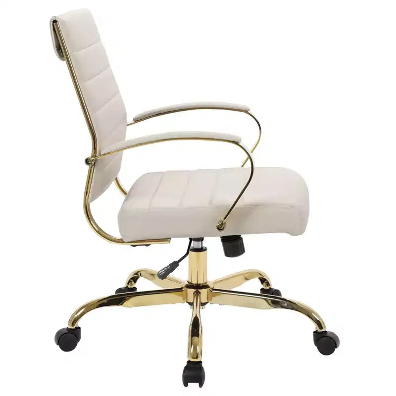 Leather Office Chair with Gold Accents, Adjustable Height, Swivel Base, Ergonomic Design
