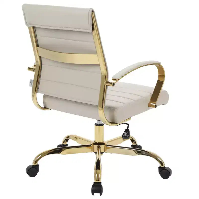 Leather Office Chair with Gold Accents, Adjustable Height, Swivel Base, Ergonomic Design