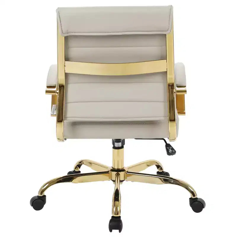 Leather Office Chair with Gold Accents, Adjustable Height, Swivel Base, Ergonomic Design