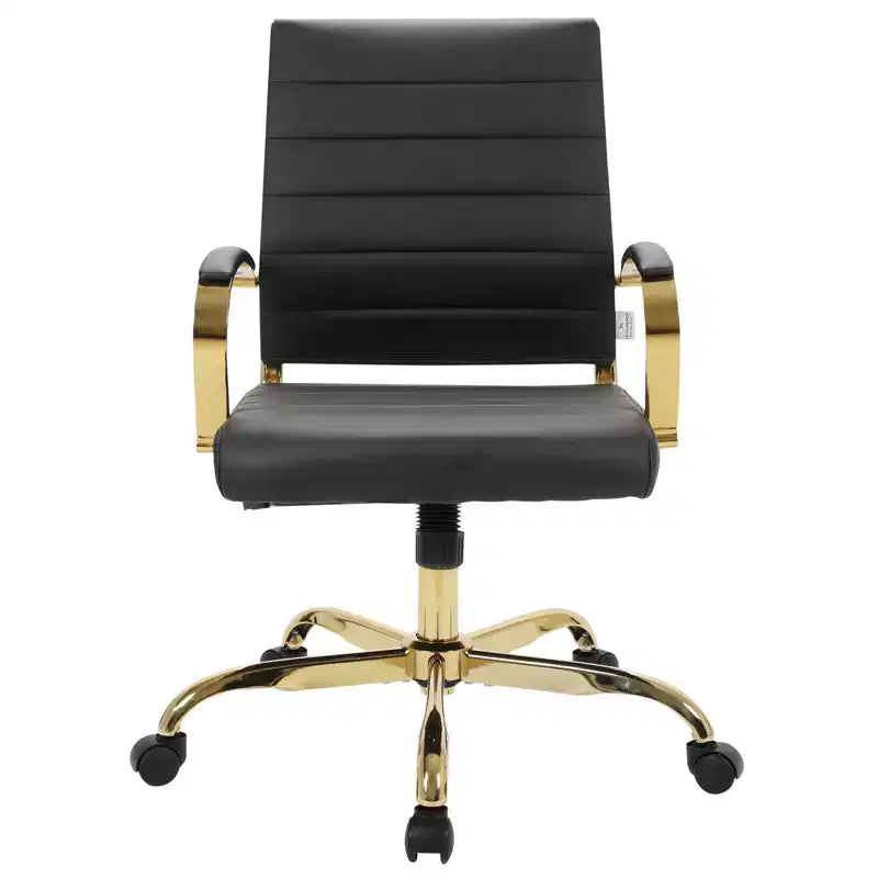 Leather Office Chair with Gold Accents, Adjustable Height, Swivel Base, Ergonomic Design