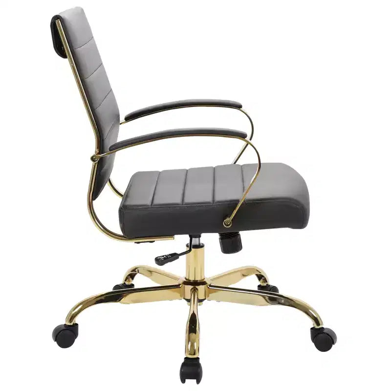 Leather Office Chair with Gold Accents, Adjustable Height, Swivel Base, Ergonomic Design