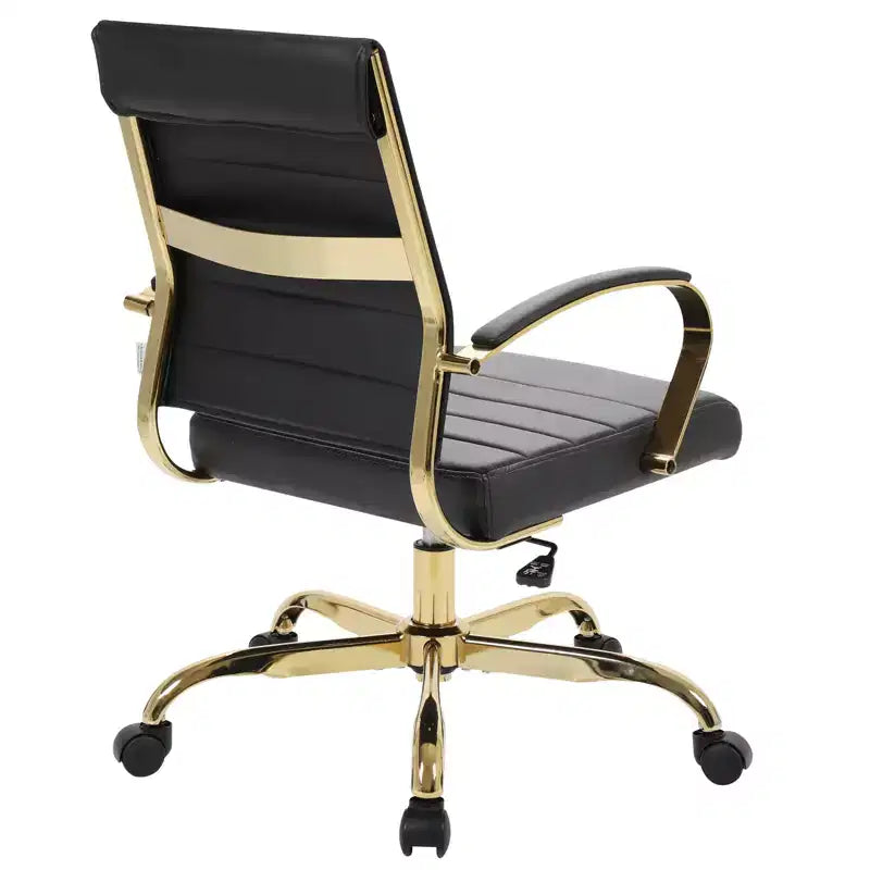 Leather Office Chair with Gold Accents, Adjustable Height, Swivel Base, Ergonomic Design