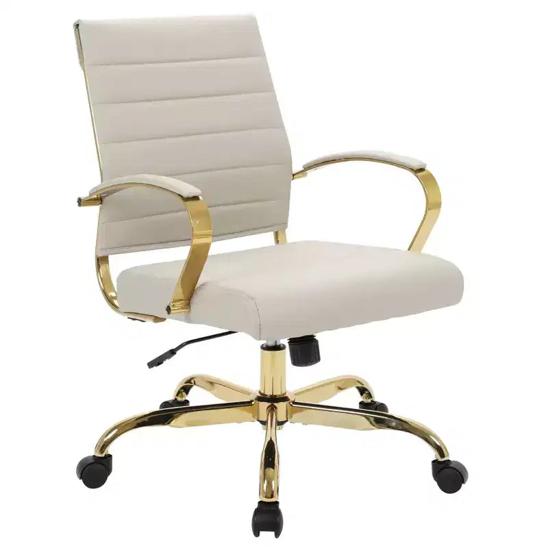 Leather Office Chair with Gold Accents, Adjustable Height, Swivel Base, Ergonomic Design