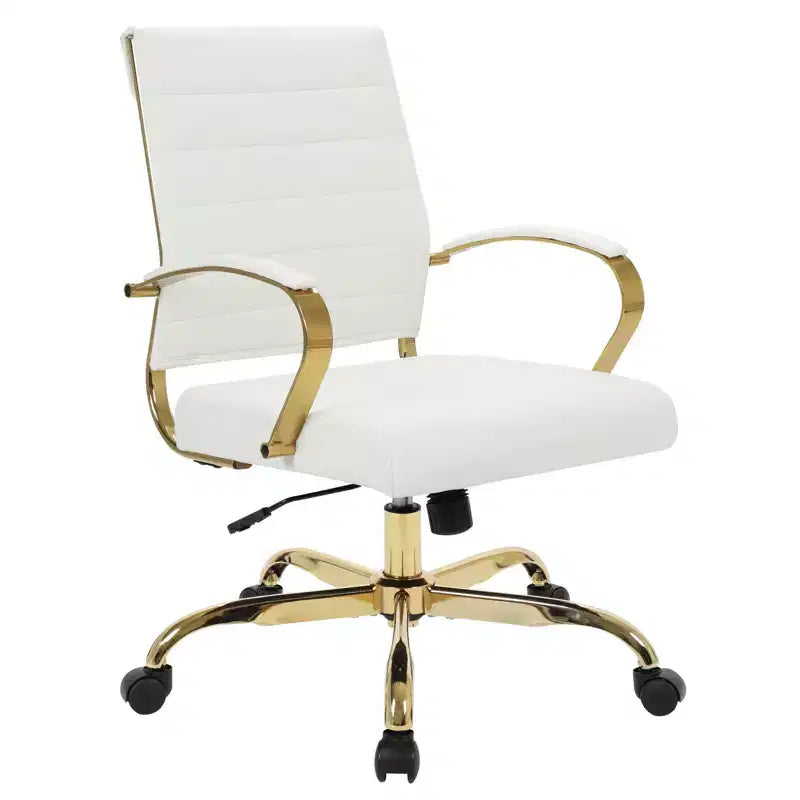 Leather Office Chair with Gold Accents, Adjustable Height, Swivel Base, Ergonomic Design