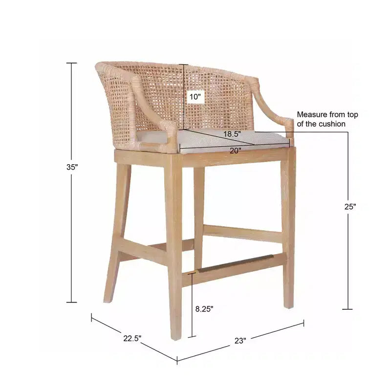 25" Handcrafted Rattan Counter Height Barstool