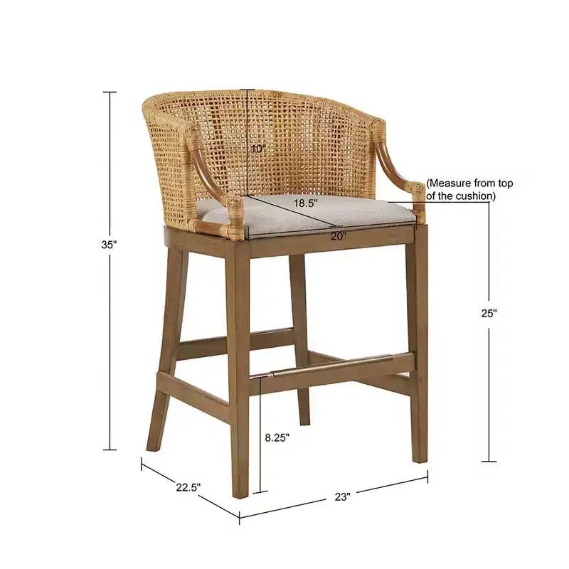 25" Handcrafted Rattan Counter Height Barstool
