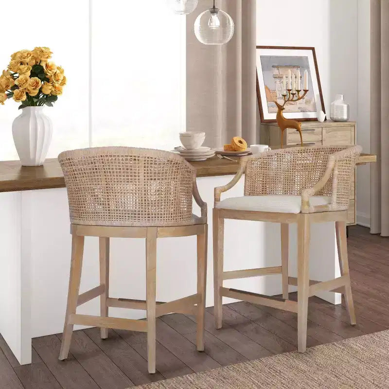 25" Handcrafted Rattan Counter Height Barstool
