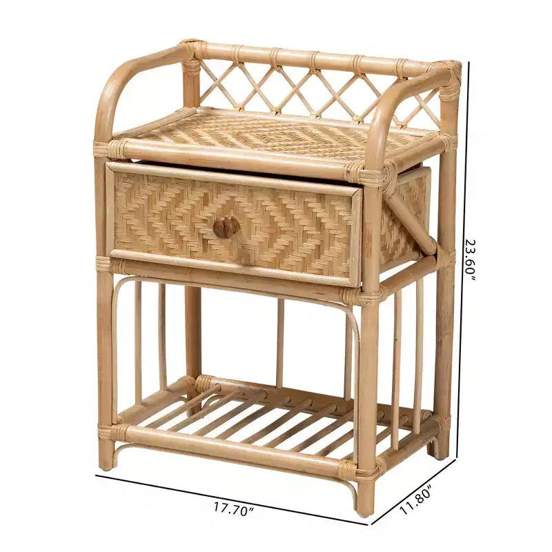Modern Bohemian Natural Brown Rattan 1-Drawer Nightstand