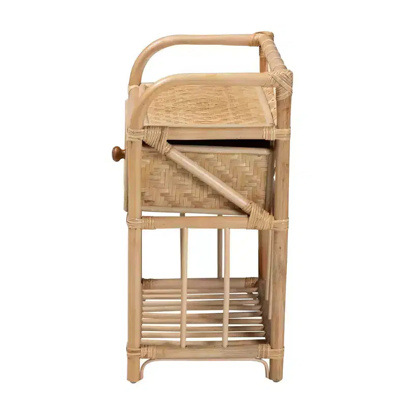 Modern Bohemian Natural Brown Rattan 1-Drawer Nightstand