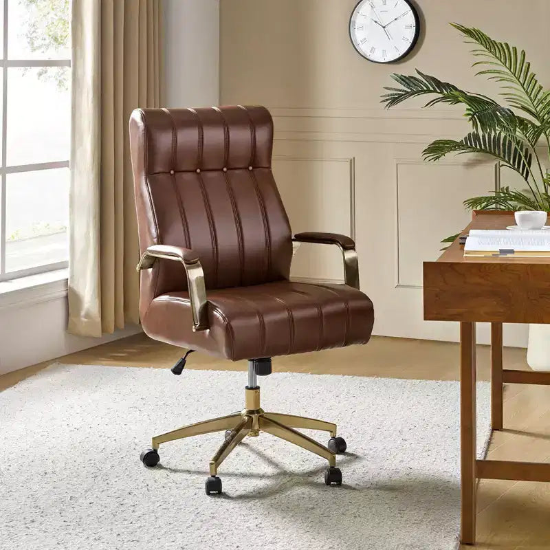 Modern Leather Swivel Tilting Office Chair with Channel Tufted