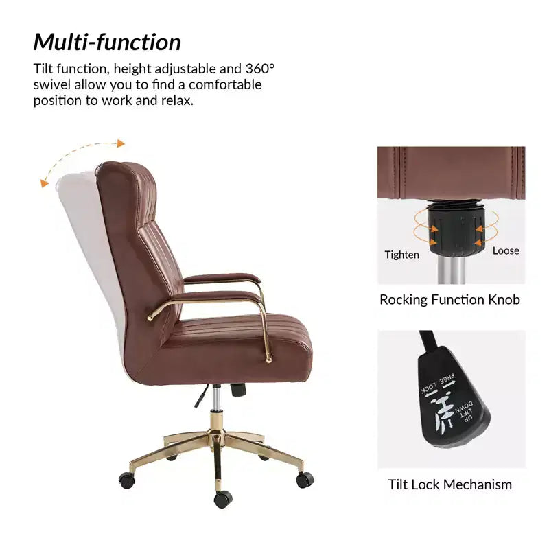 Modern Leather Swivel Tilting Office Chair with Channel Tufted