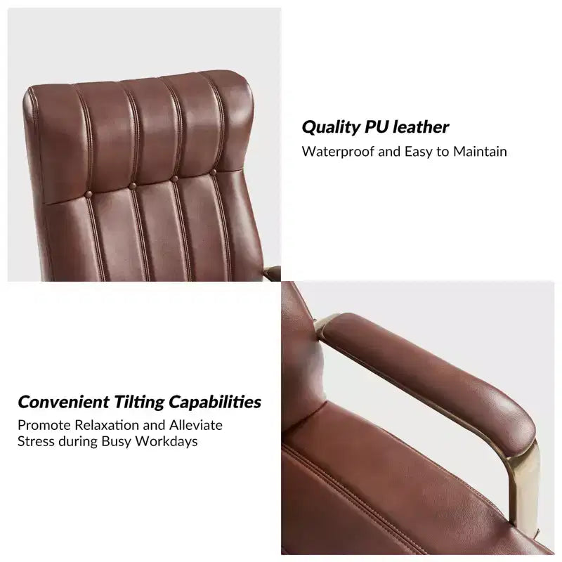 Modern Leather Swivel Tilting Office Chair with Channel Tufted