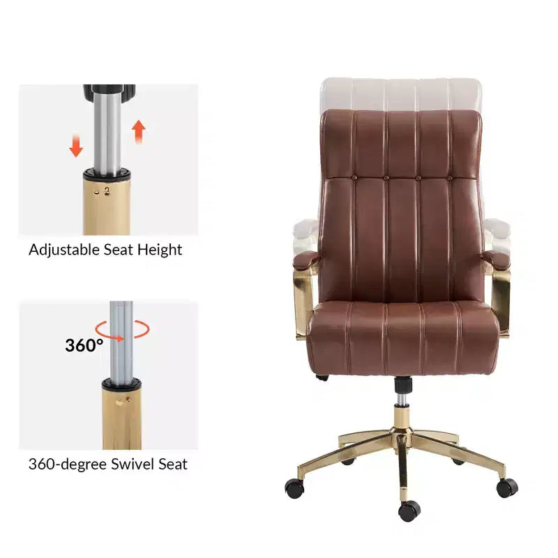 Modern Leather Swivel Tilting Office Chair with Channel Tufted
