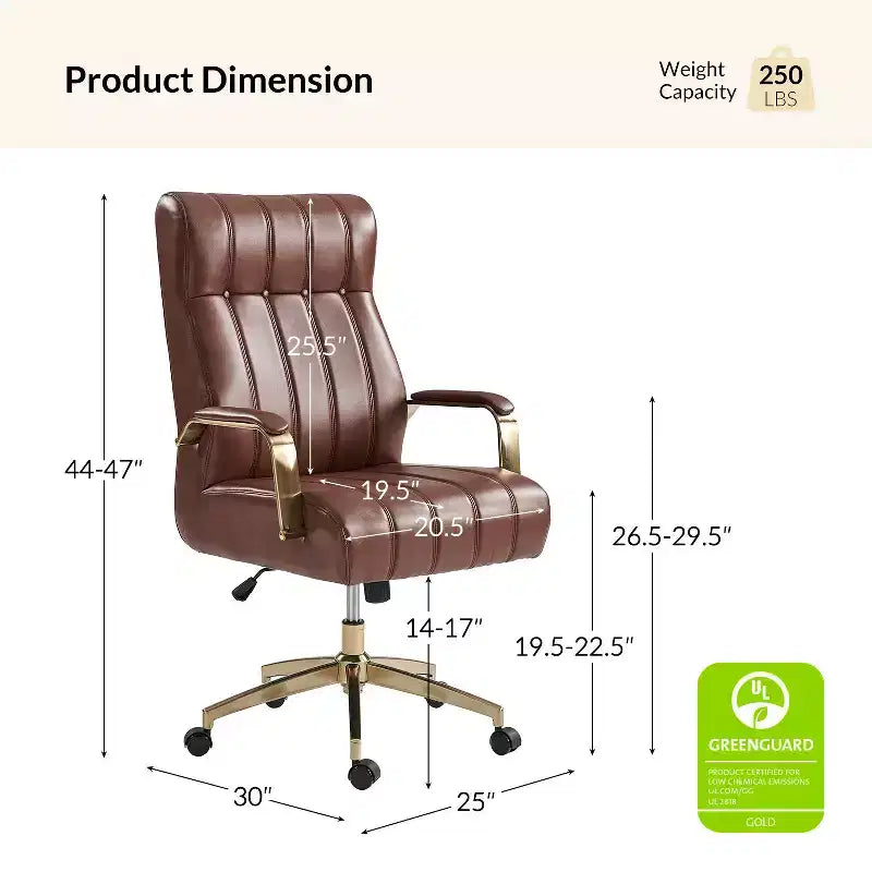 Modern Leather Swivel Tilting Office Chair with Channel Tufted