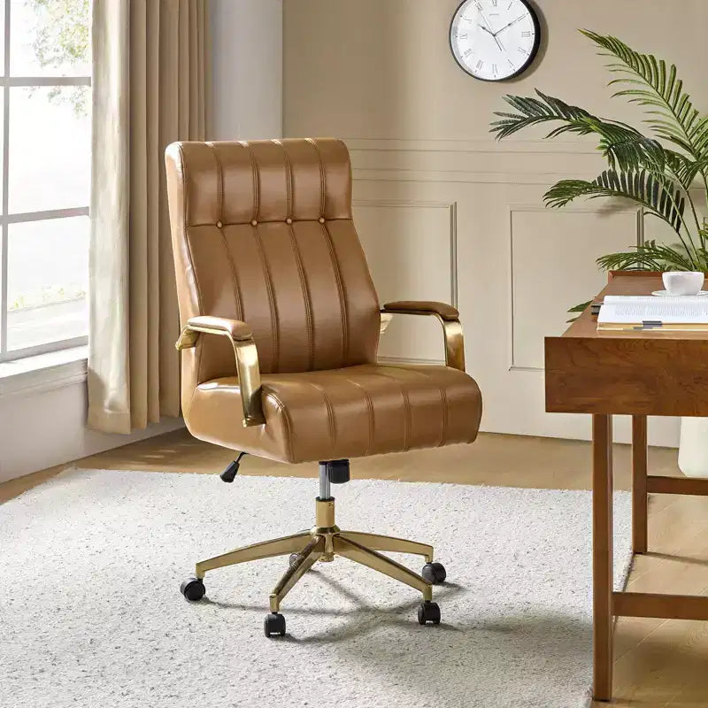 Modern Leather Swivel Tilting Office Chair with Channel Tufted