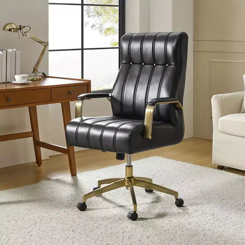 Modern Leather Swivel Tilting Office Chair with Channel Tufted