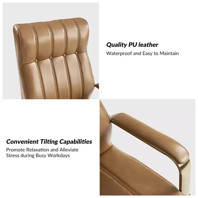 Modern Leather Swivel Tilting Office Chair with Channel Tufted