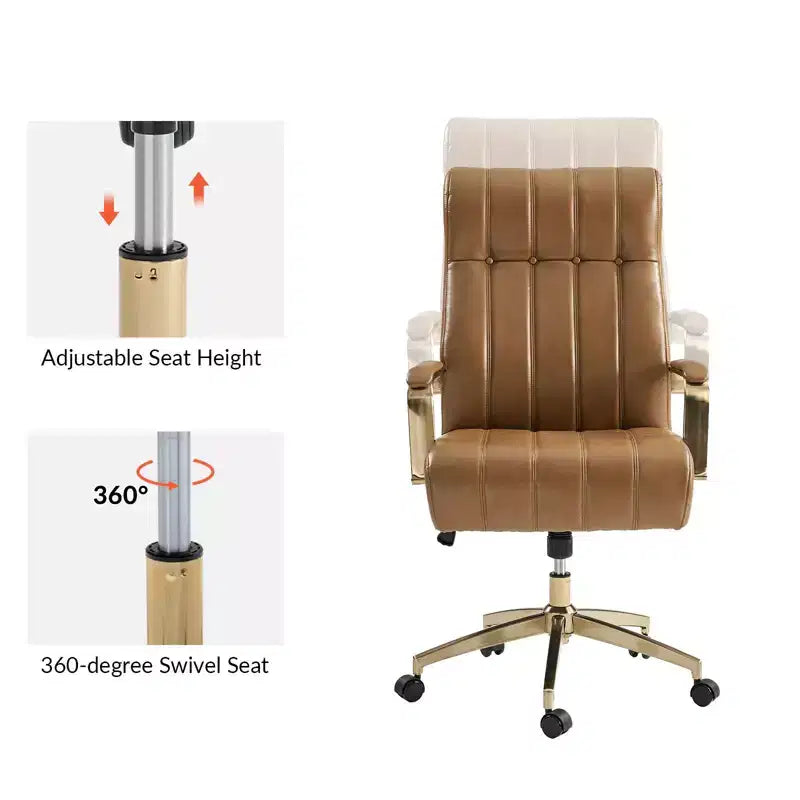 Modern Leather Swivel Tilting Office Chair with Channel Tufted