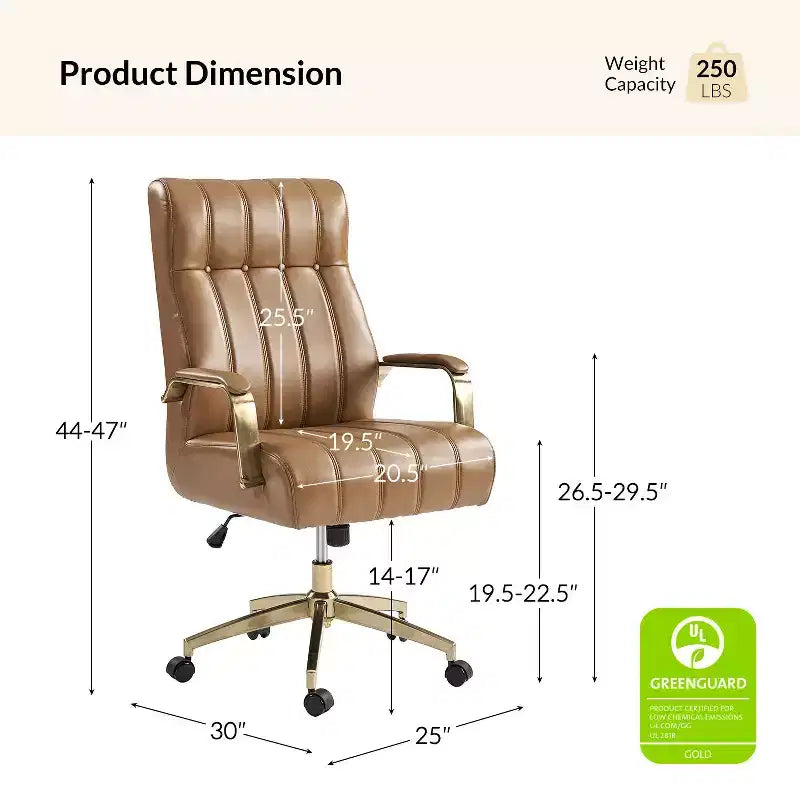 Modern Leather Swivel Tilting Office Chair with Channel Tufted