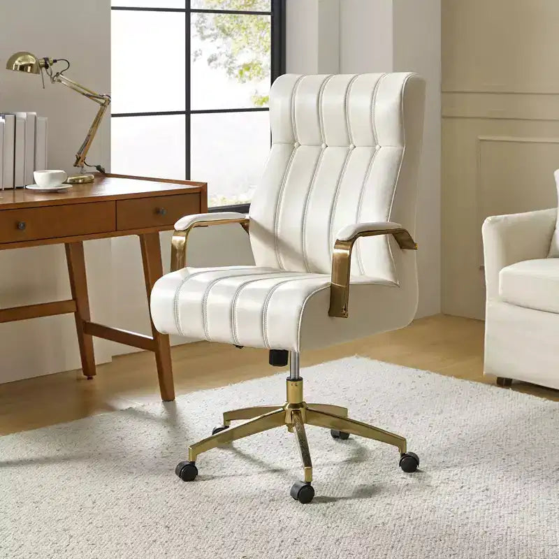 Modern Leather Swivel Tilting Office Chair with Channel Tufted