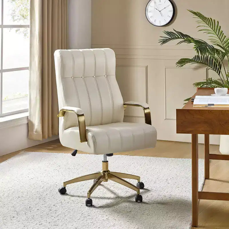 Modern Leather Swivel Tilting Office Chair with Channel Tufted