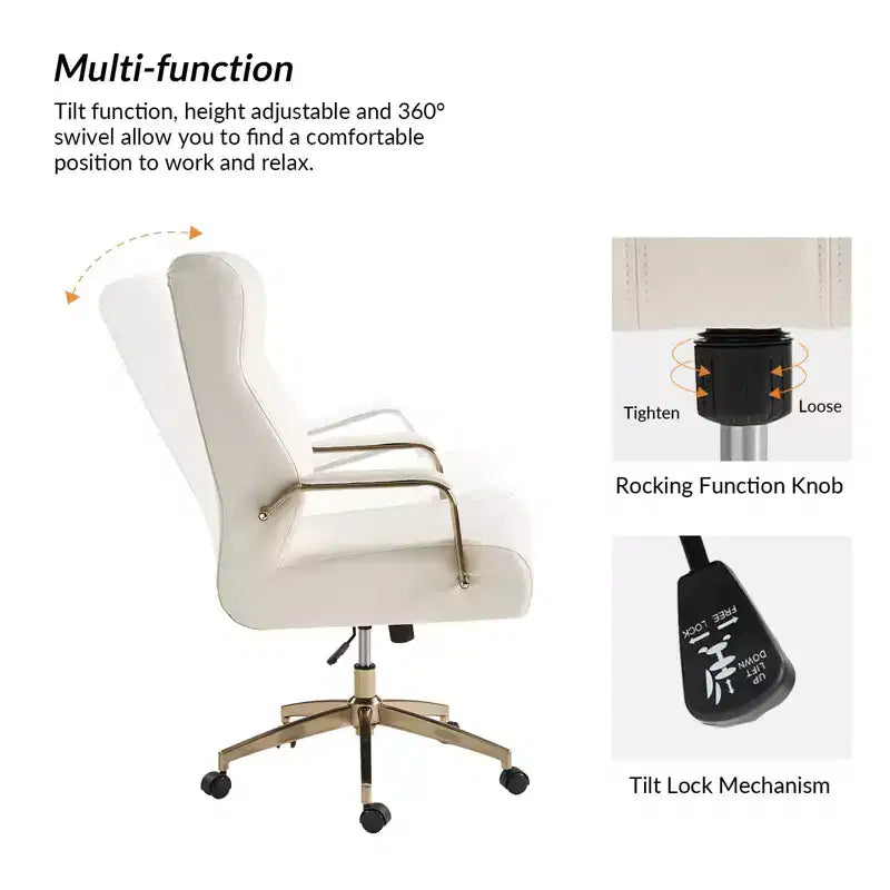 Modern Leather Swivel Tilting Office Chair with Channel Tufted