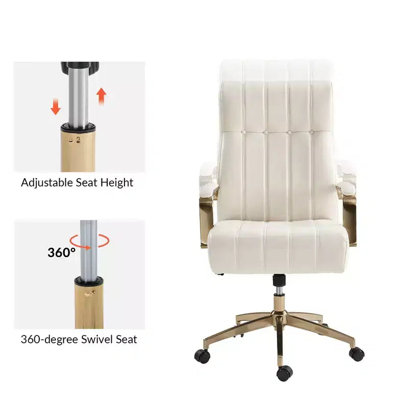 Modern Leather Swivel Tilting Office Chair with Channel Tufted
