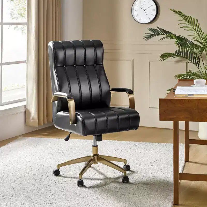 Modern Leather Swivel Tilting Office Chair with Channel Tufted