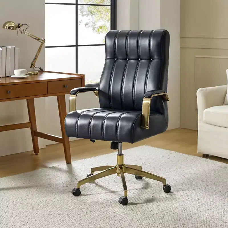 Modern Leather Swivel Tilting Office Chair with Channel Tufted