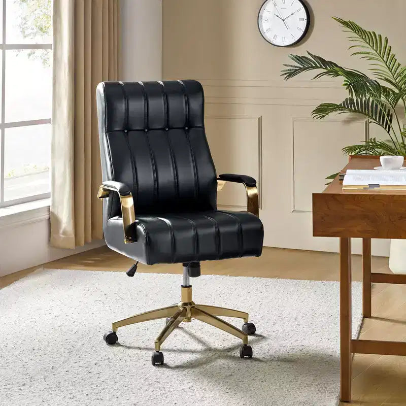 Modern Leather Swivel Tilting Office Chair with Channel Tufted