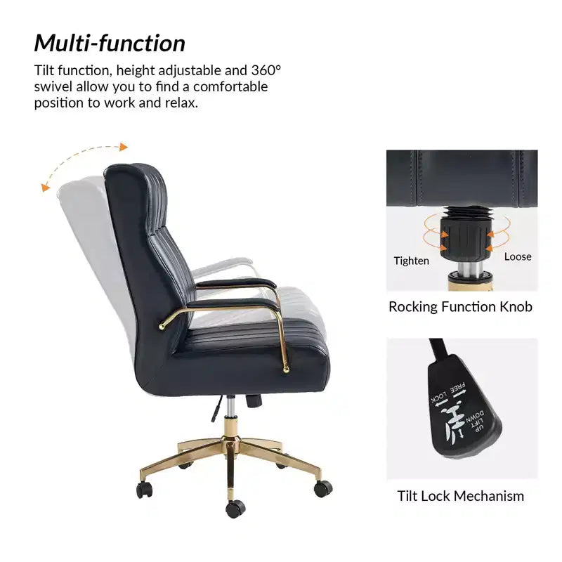 Modern Leather Swivel Tilting Office Chair with Channel Tufted